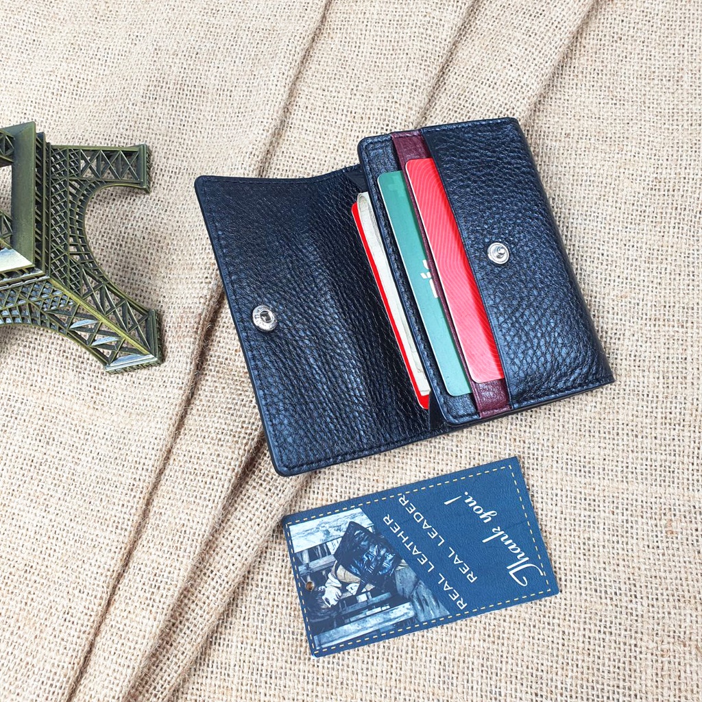 Ví da mini nam/nữ Đen mesh đỏ Cao Cấp – MN115, BH 3 Năm, Ví nhỏ