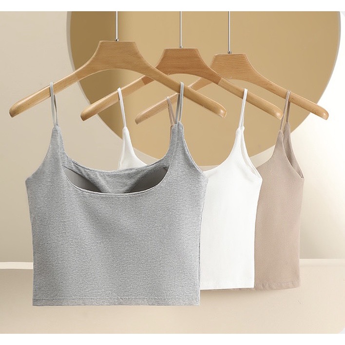 Hai dây croptop cotton sẵn bra sợi thun spagetti