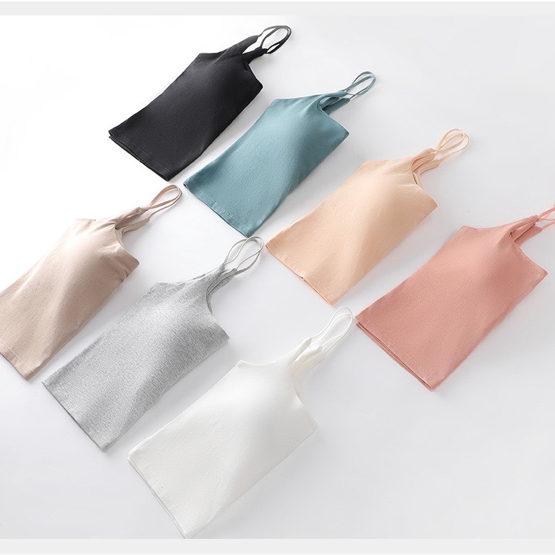 Hai dây croptop cotton sẵn bra sợi thun spagetti