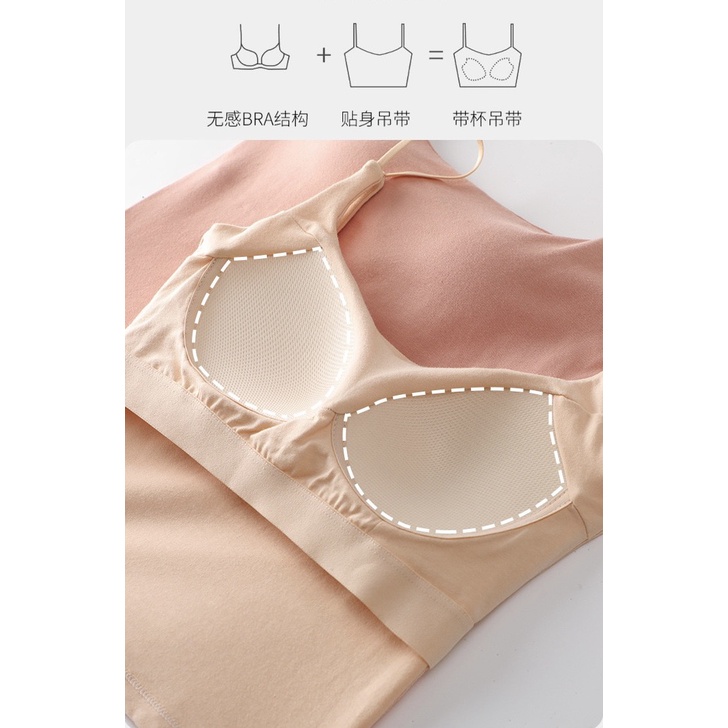 Hai dây croptop cotton sẵn bra sợi thun spagetti