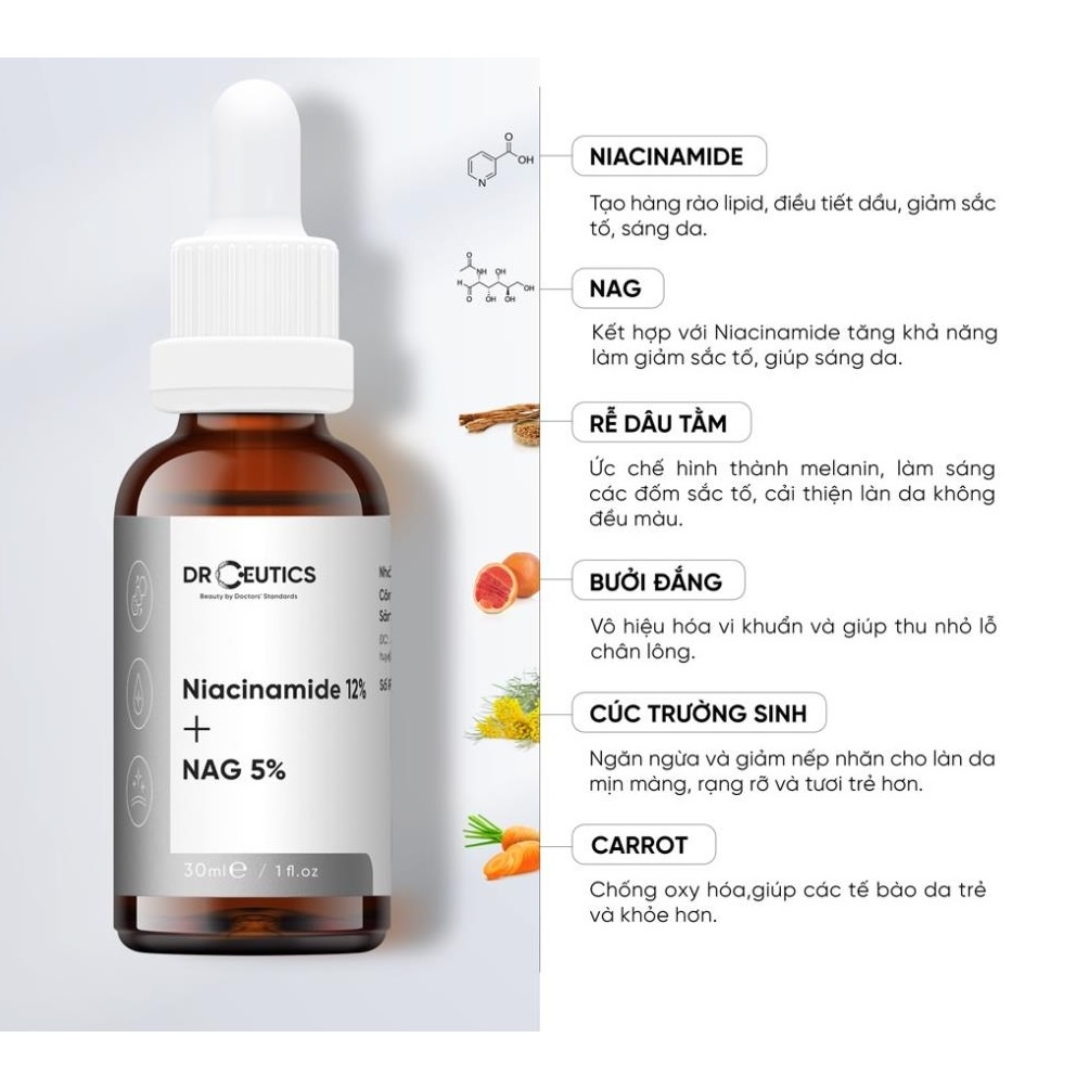 Combo 2 Sản Phẩm DrCeutics Làm Sáng, Giảm Thâm Cho Da Thường (Niacinamide 12% 30g + Vita C 12% 30g)