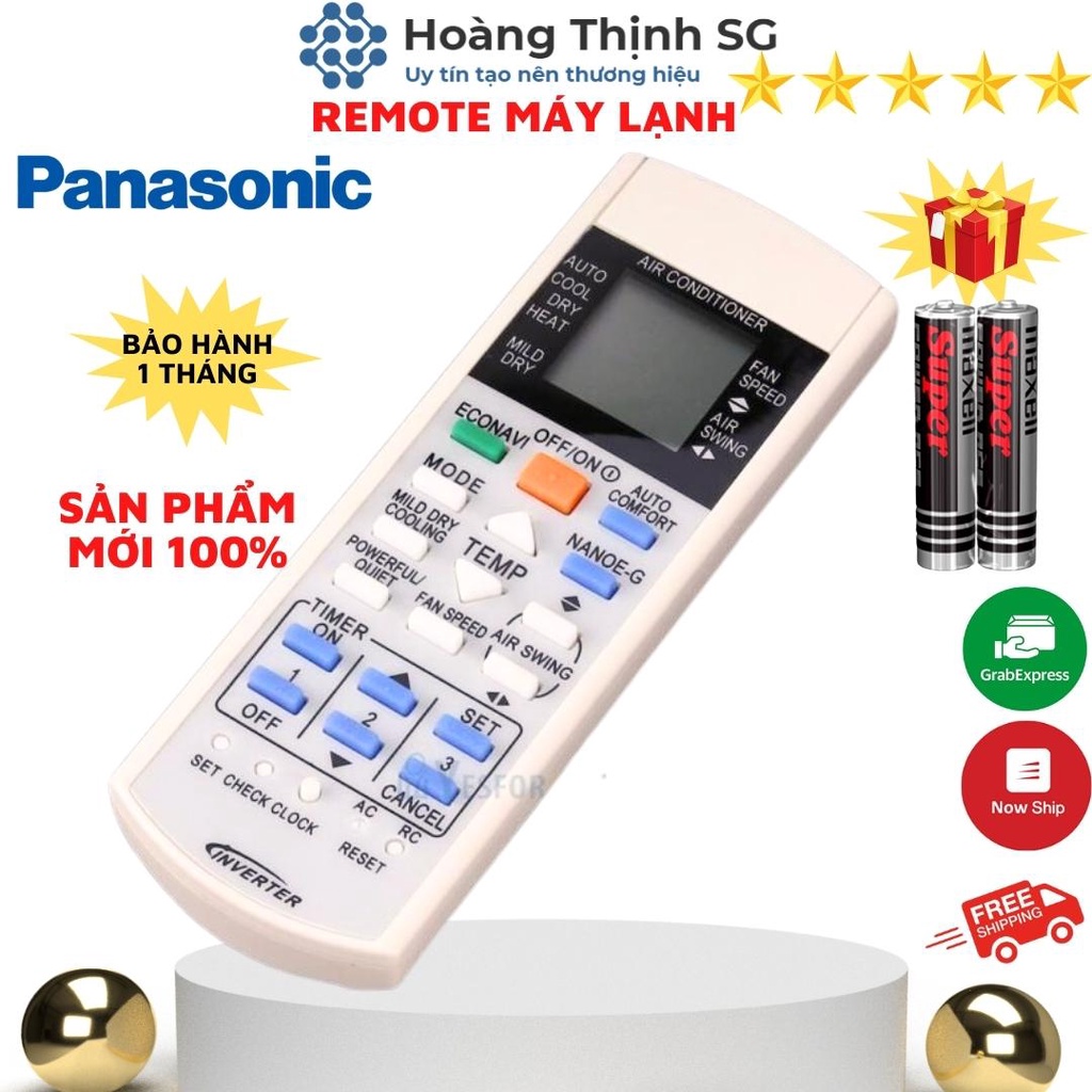 Điều khiển điều hòa Panasonic Inverter 2 chiều, remote máy lạnh panasonic tặng kèm pin