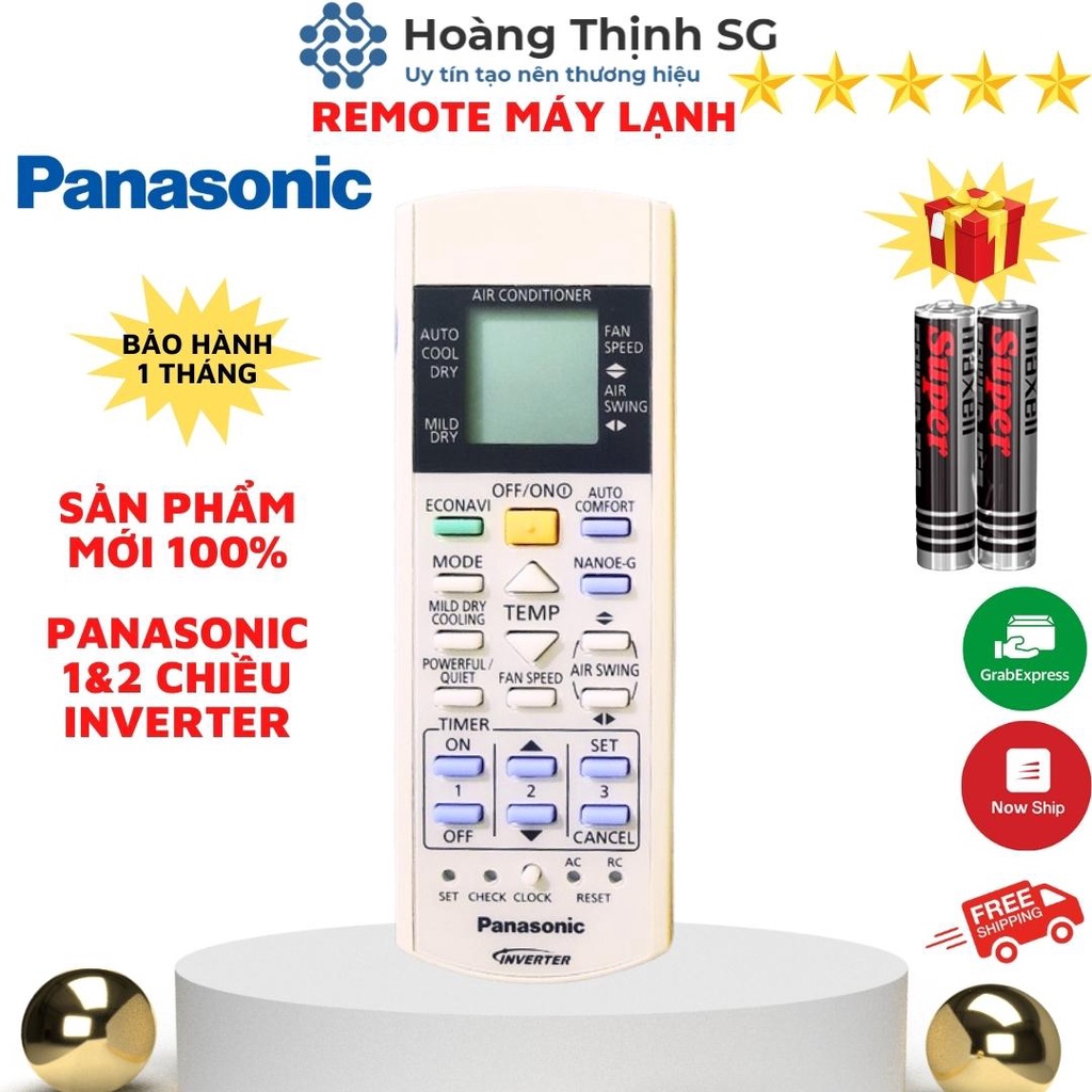 Điều khiển điều hòa Panasonic Inverter 2 chiều, remote máy lạnh panasonic tặng kèm pin