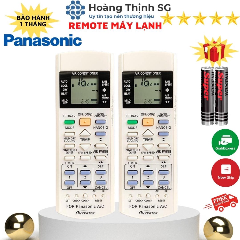 Điều khiển điều hòa Panasonic Inverter 2 chiều, remote máy lạnh panasonic tặng kèm pin