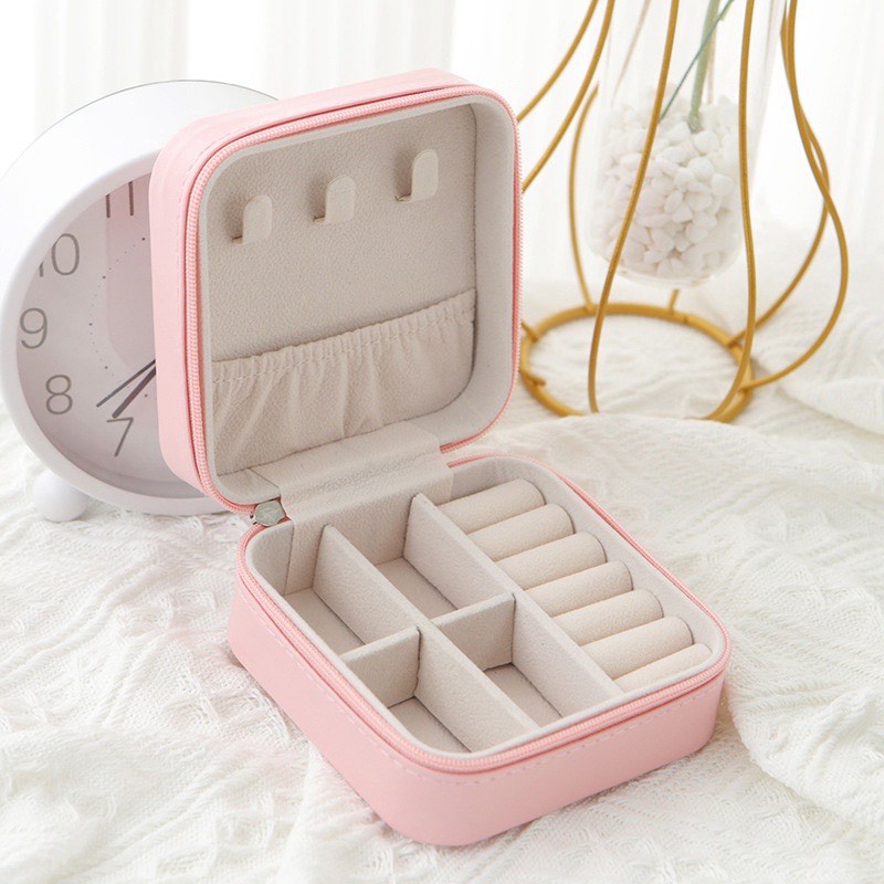 HỘP ĐỰNG TRANG SỨC MINI BỌC DA H224 CÓ KHOÁ KÉO tiện lợi để nhẫn, vòng nhỏ gọn, tinh tế