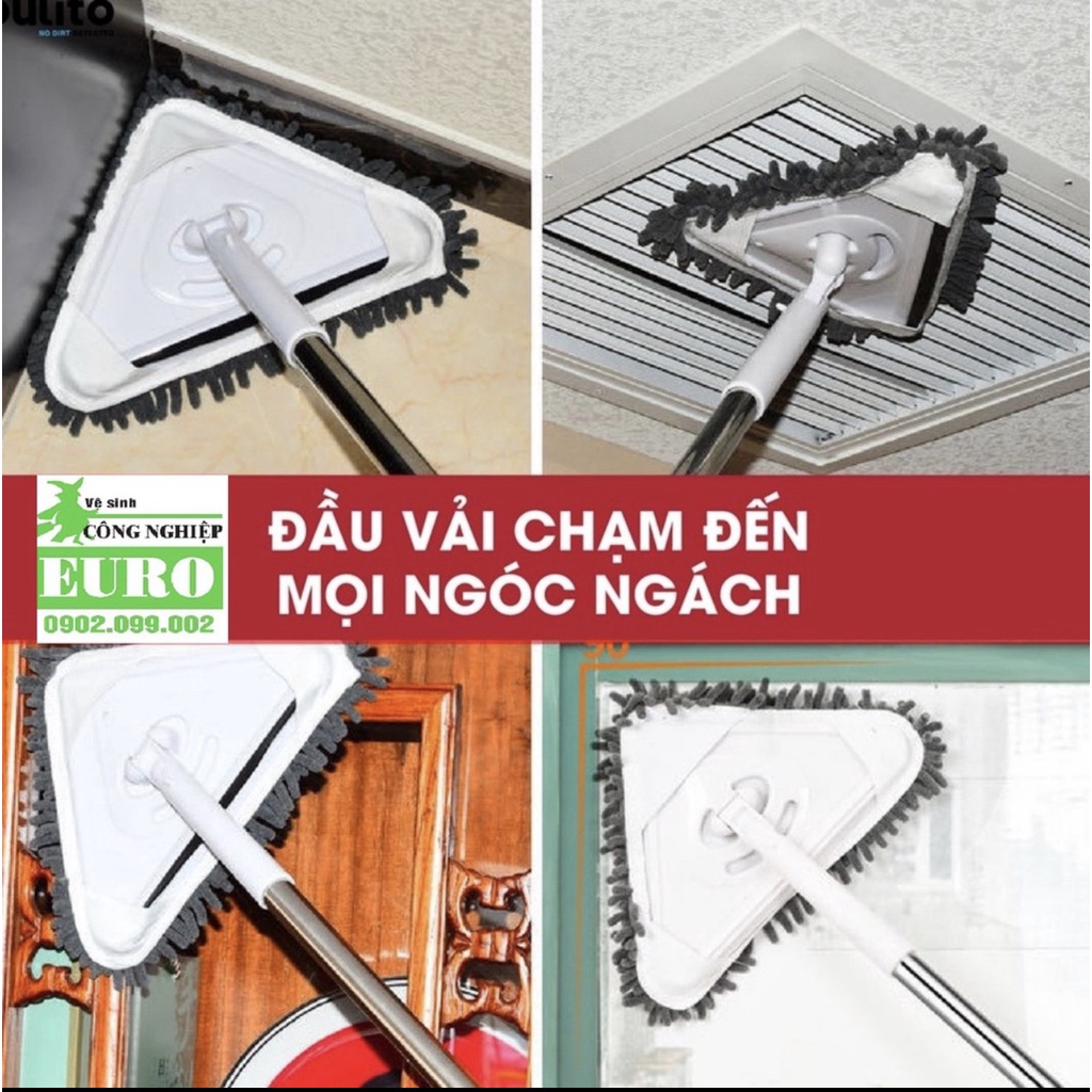 Cây lau đa năng hình tam giác xoay 180 độ - 3 thanh nối dài 1,5m chính hãng VSCN EURO