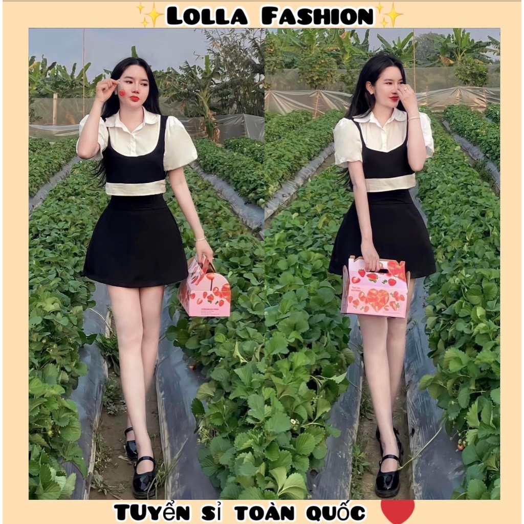 : 🍓Set Áo Sơ Mi Crop Pha Tuyết Mưa+ chân váy Chữ A Kèm ảnh thật trải sàn🍓 [LOLLA_YE_FASHION]