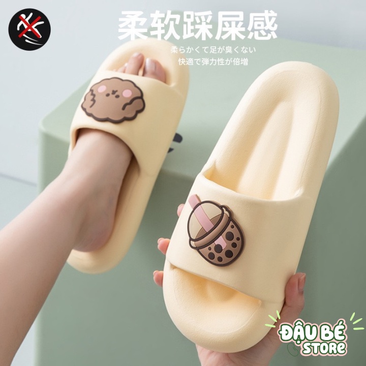 Dép Quai Ngang Nam Nữ Ulzaang Hình Cún Chó Trà Sữa Cute - Dép Lê Đế Bánh Mì Mềm Chống Trượt Thời Trang Mùa Hè -DB-D054
