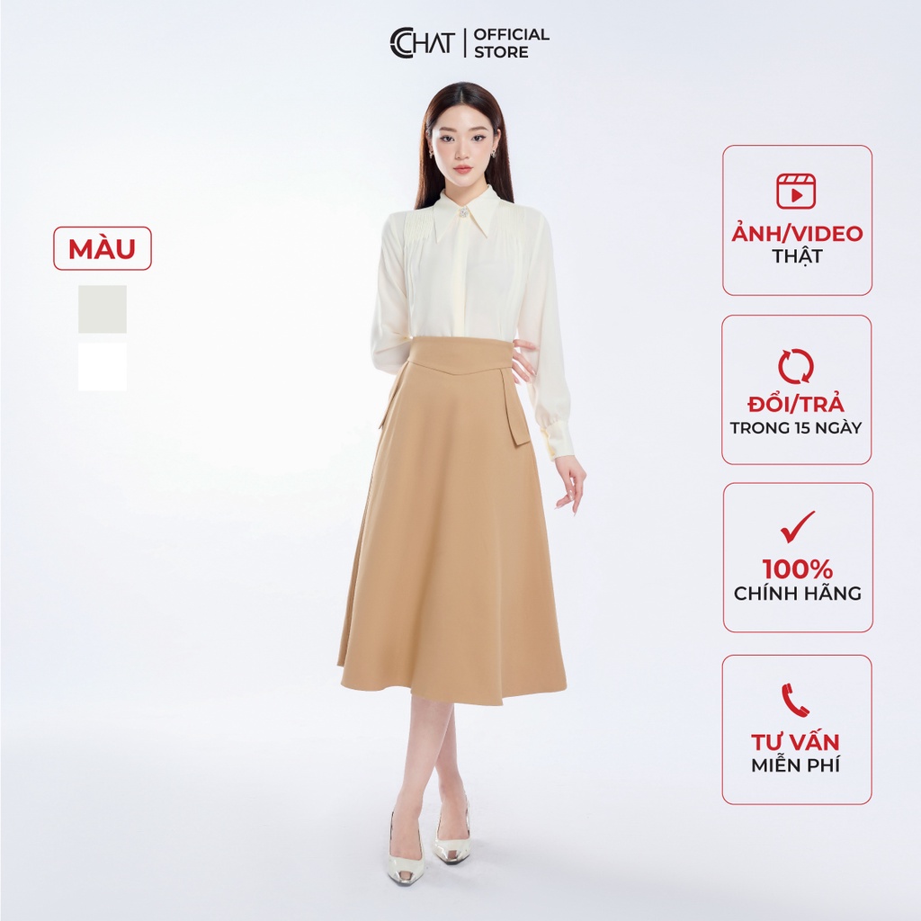 Áo Sơ Mi Nữ 𝐂𝐂𝐇𝐀𝐓 Kiểu Nhún Vai 2 Bên Dáng Suông Chất Mango Cao Cấp 53FDE2009ST