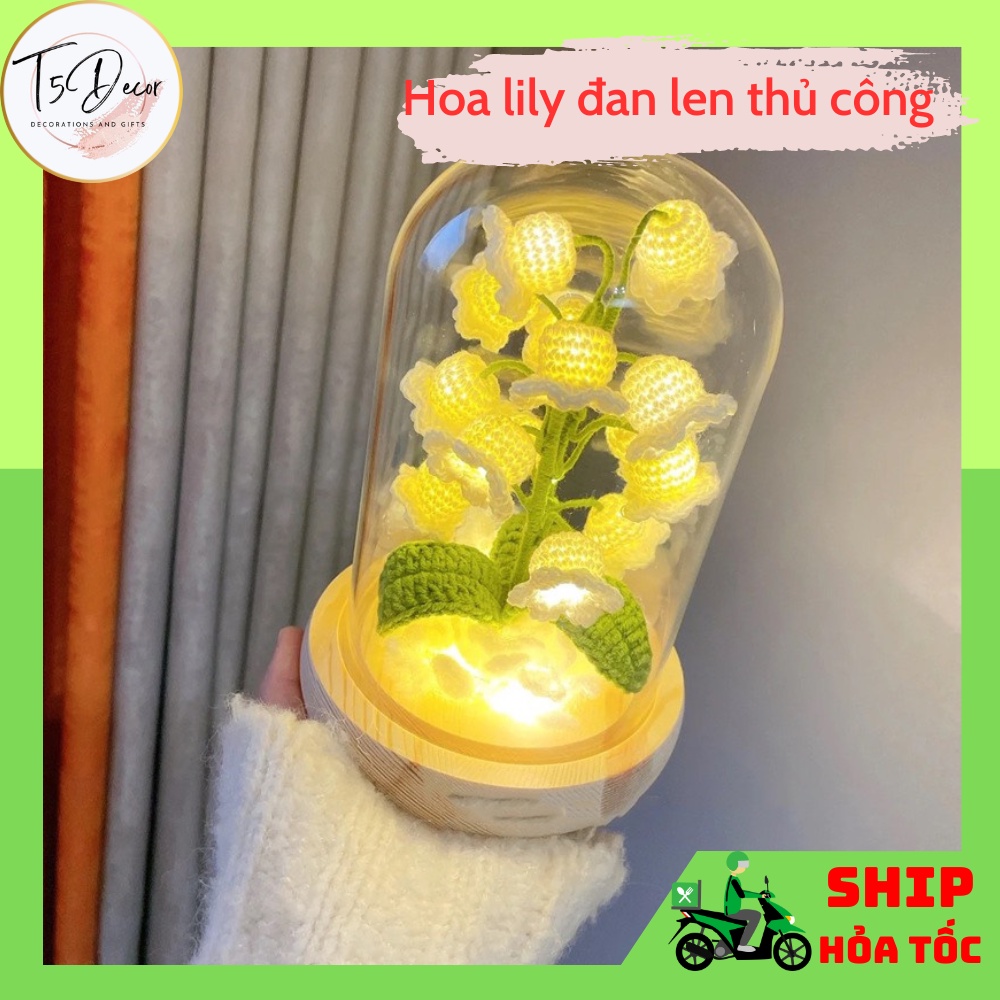 Đèn led ngủ để bàn hình hoa lily đan len thủ công , { Đèn đã được đan sẵn }