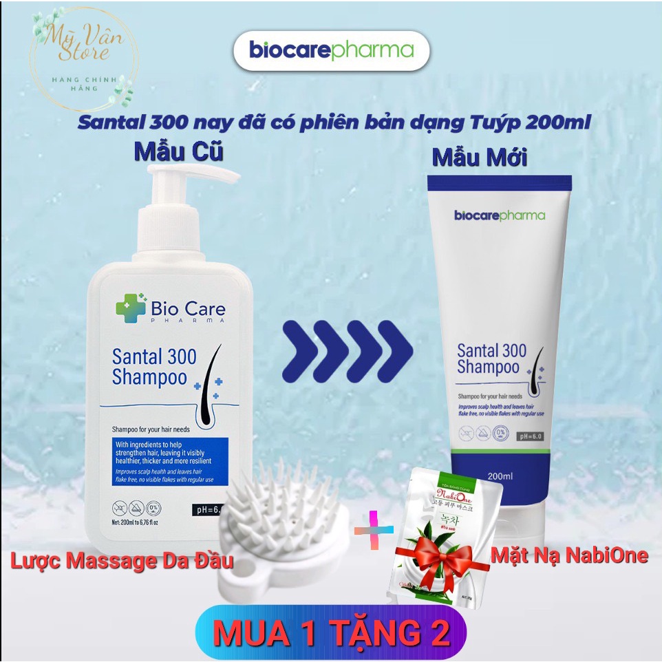 Dầu gội dược liệu BIO CARE PHARMA giảm gàu, nấm ngứa da đầu Santal 300 Shampoo 200ml