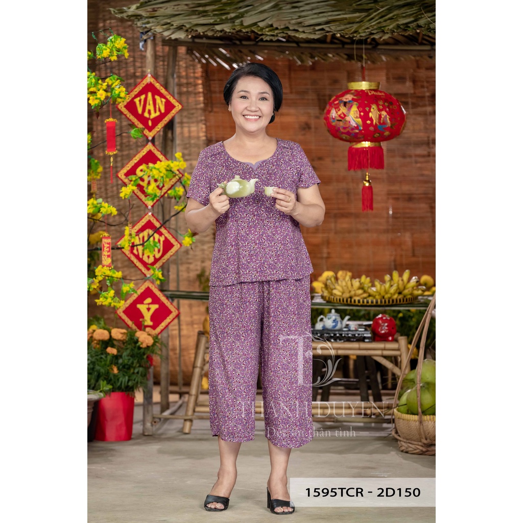 Đồ bộ Tole nữ trung niên (Big Size) mặc nhà Thành Duyên quần ống rộng, thoáng mát, không rút - 1595TCR - 032023