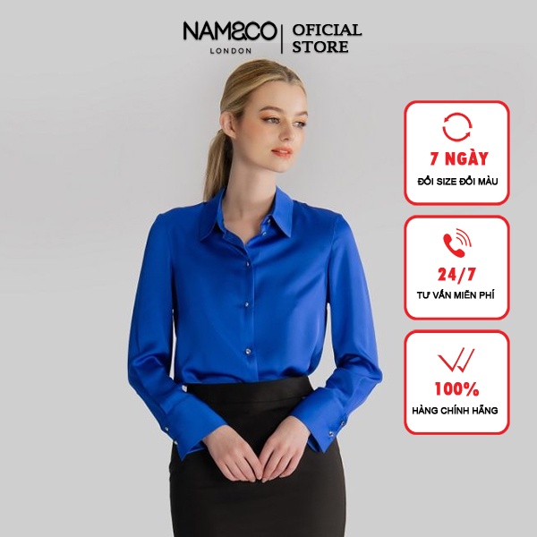 Áo sơ mi công sở nữ NAMANDCO thiết kế lụa cao cấp mềm mại, không nhăn màu đen, trắng, xanh NB0207