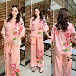 Set pháp phục đi lễ chùa, in thêu hoa văn đẹp trang nhã, thời trang