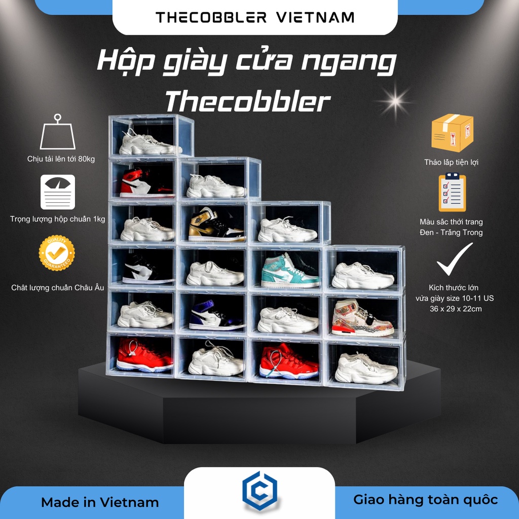 Hộp đựng giày cửa ngang Thecobbler | Cửa kính nam châm | Tháo lắp tiện lợi