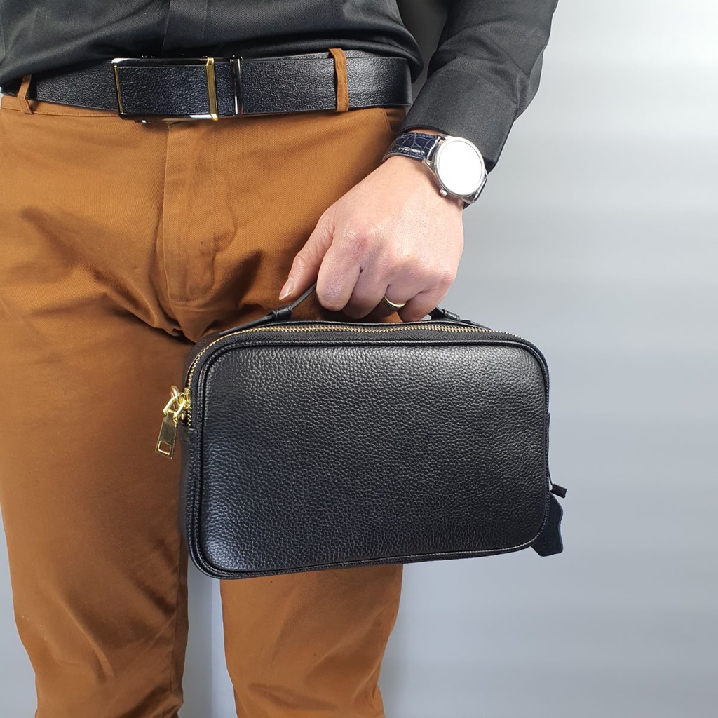 Túi hộp đeo chéo nam kết hợp clutch càm tay da bò thật CL134  - BH 3 năm
