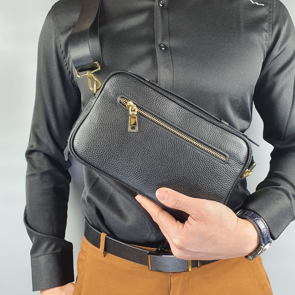 Túi hộp đeo chéo nam kết hợp clutch càm tay da bò thật CL134  - BH 3 năm
