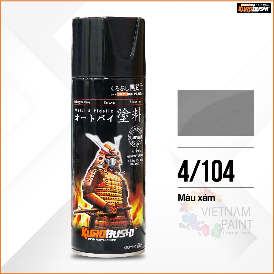 COMBO Sơn SAMURAI màu xám 104 gồm 4 chai đủ quy trình độ bền cao (Lót – Nền 102 - Màu 104 - Bóng )