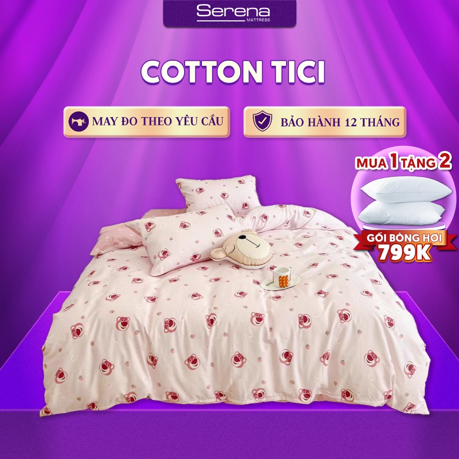 Ga Trải Nệm Chần Bông 5 Món Cotton Living SERENA Cao Cấp Ra Nệm Đệm Trải Phủ Bọc Giường Chăn Grap Drap Vỏ Gối Chính Hãng