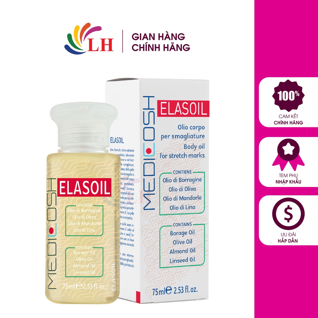 Dầu dưỡng ẩm Medicosh Elasoil làm đều màu và mờ vết rạn da (75ml)