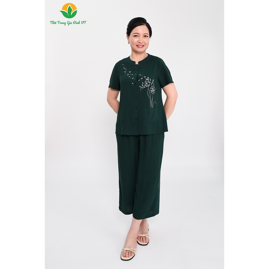 Đồ bộ mặc nhà trung niên mùa hè , quần lửng, áo cộc tay, chất lanh (tole) , B26.2301 - Thời trang gia đình VT