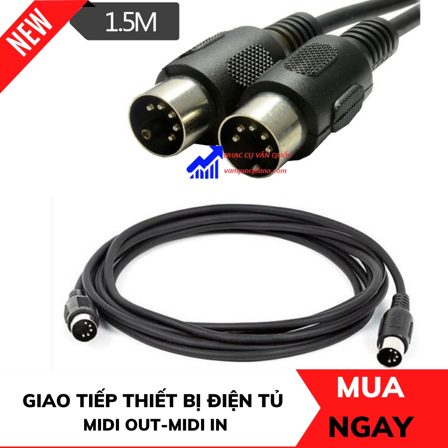 Dây Cáp Midi 2 Đầu Cắm Tròn 5 Chân Cao Cấp Dài 1.5m Cho Đàn Piano, Đàn Organ, Keyboard