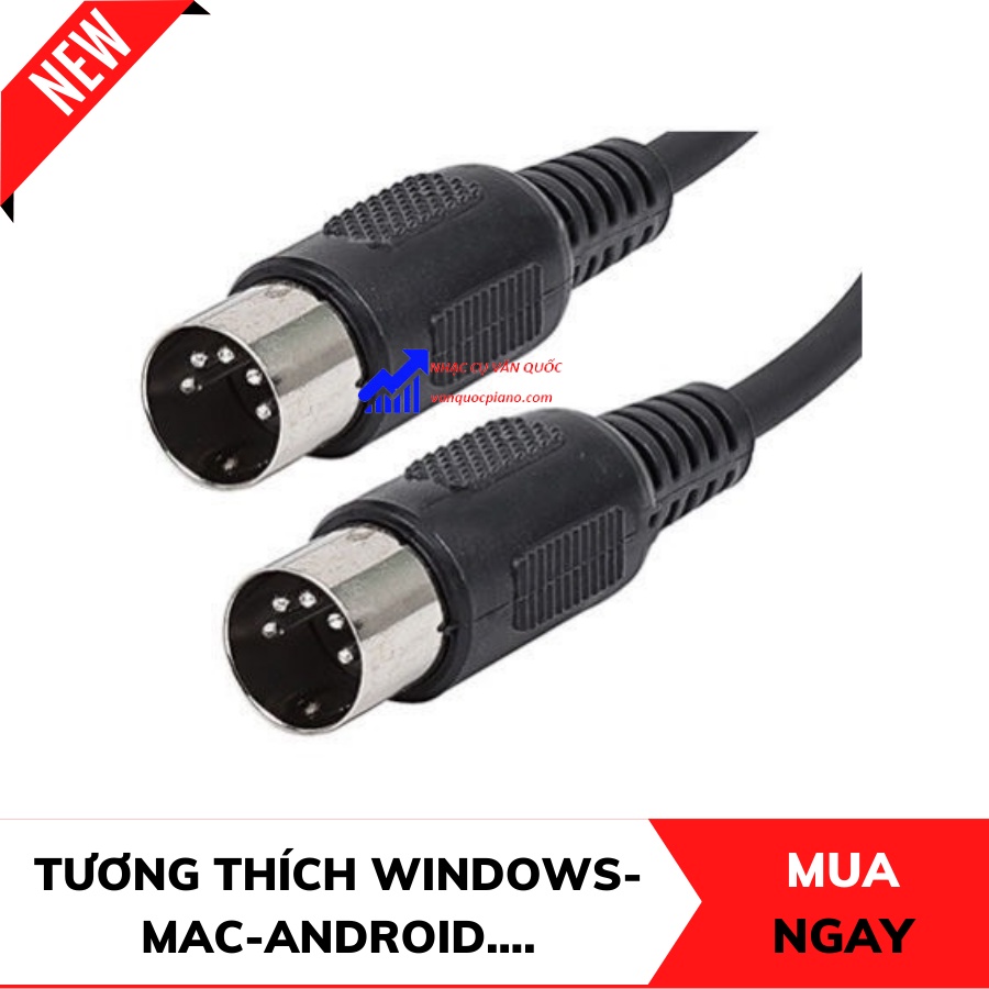 Dây Cáp Midi 2 Đầu Cắm Tròn 5 Chân Cao Cấp Dài 1.5m Cho Đàn Piano, Đàn Organ, Keyboard
