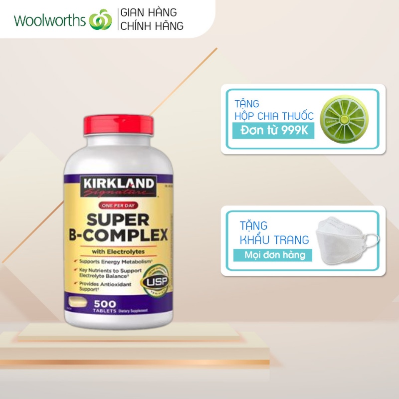 Viên uống bổ sung Vitamin B tổng hợp Kirkland Signature Super B-Complex tăng khả năng hấp thu 500 viên của Mỹ