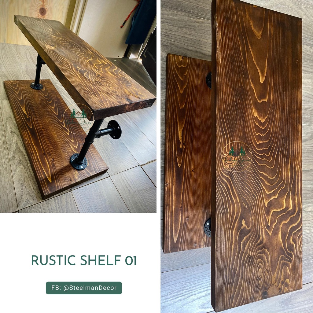 Kệ Gỗ treo Tường - Kệ Ống Nước Sắt, Giá Sách, Kệ Đồ Nhà tắm Cổ Điển, rustic Vintage Industrial Decor Homestay