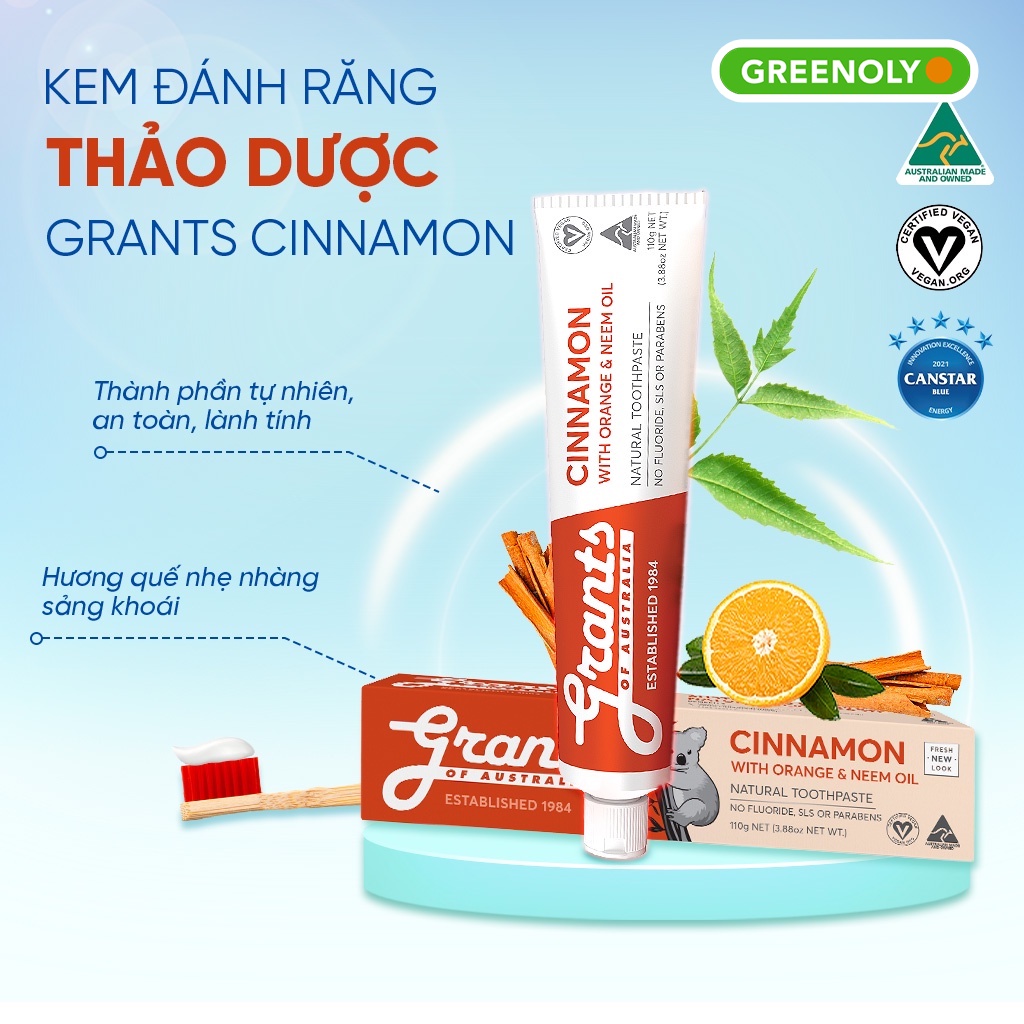 Kem Đánh Răng GRANTS Thảo Dược Vị Quế Dùng Cho Cả Gia Đình, Bổ Sung Canxi Và Khoáng Chất, Tuýp 110g