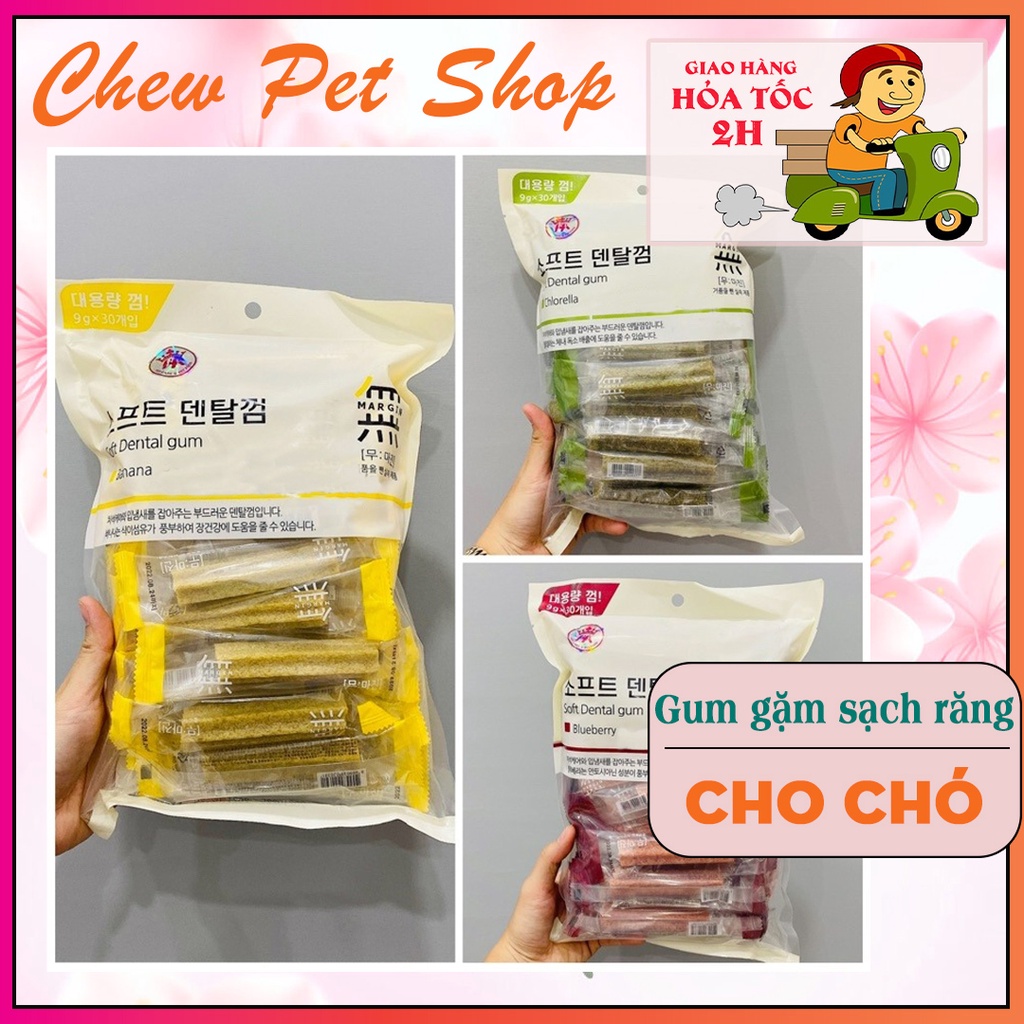 30 thanh Gum gặm chăm sóc răng miệng cho Chó SOFT DENTAL GUM - Vị việt quất | Tảo biển | Chuối