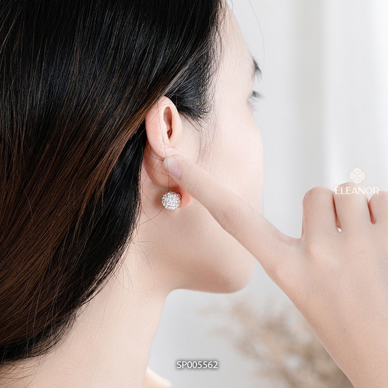 Bông tai nữ chuôi bạc 925 Eleanor Accessories hình cầu đính đá độc đáo phụ kiện trang sức 5562