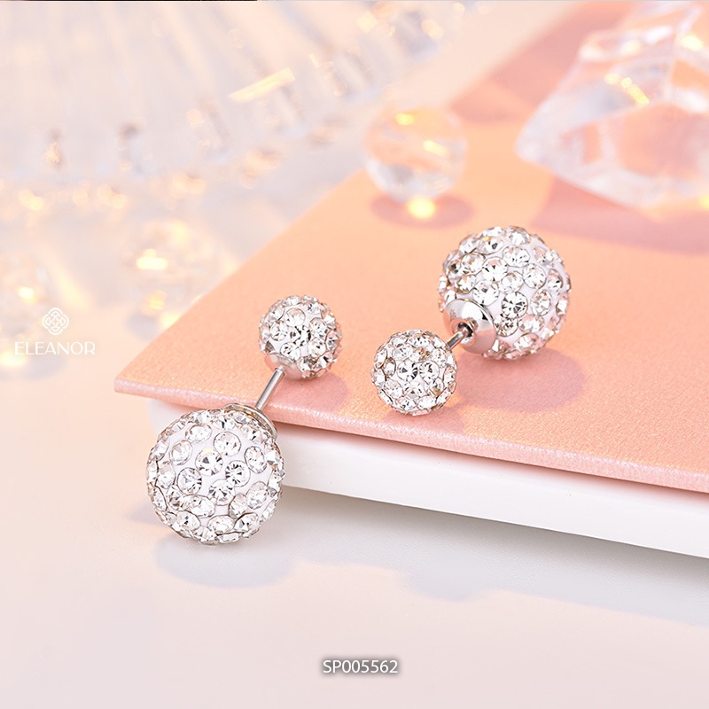 Bông tai nữ chuôi bạc 925 Eleanor Accessories hình cầu đính đá độc đáo phụ kiện trang sức 5562