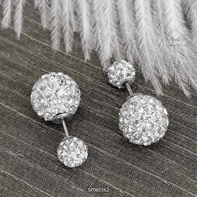 Bông tai nữ chuôi bạc 925 Eleanor Accessories hình cầu đính đá độc đáo phụ kiện trang sức 5562