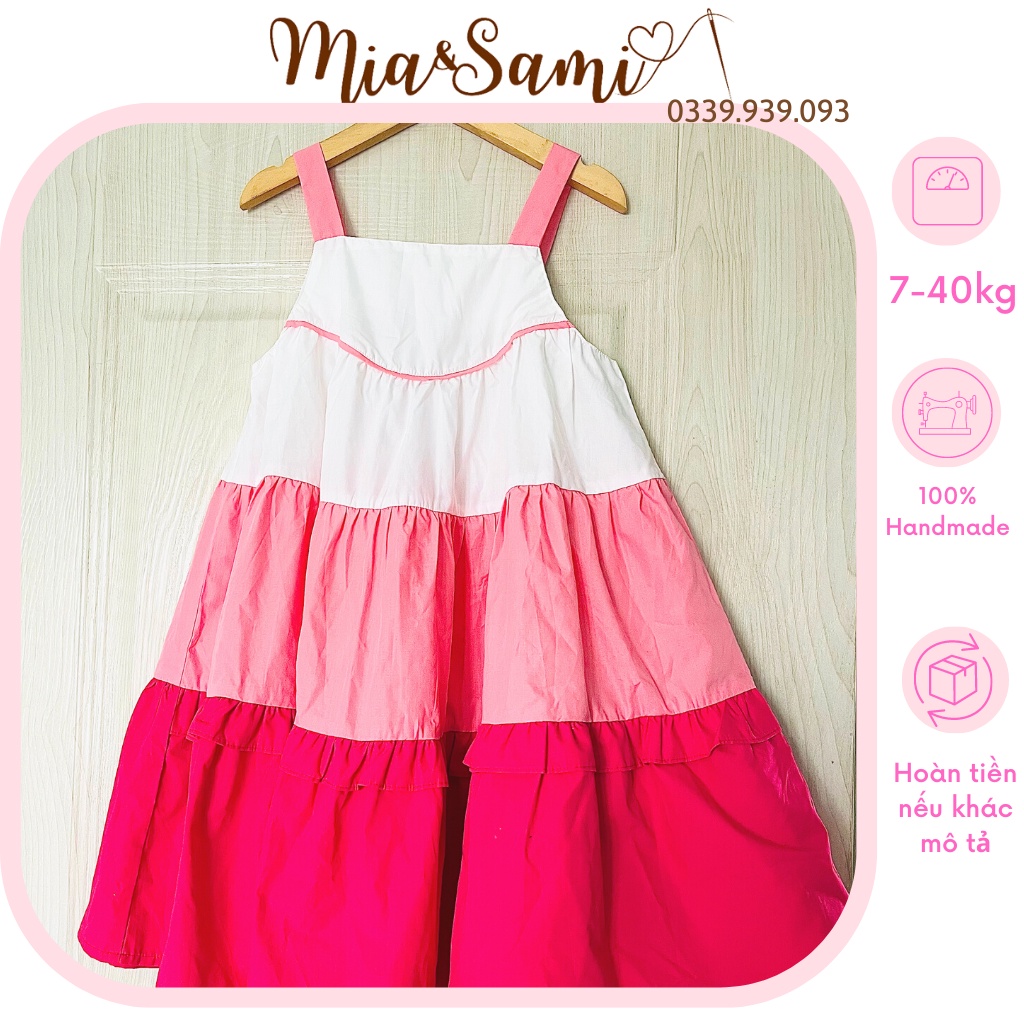 Váy/ đầm thiết kế mùa hè cho bé gái bồng xòe 3 màu chất liệu cotton 100% mịn mát dễ thương
