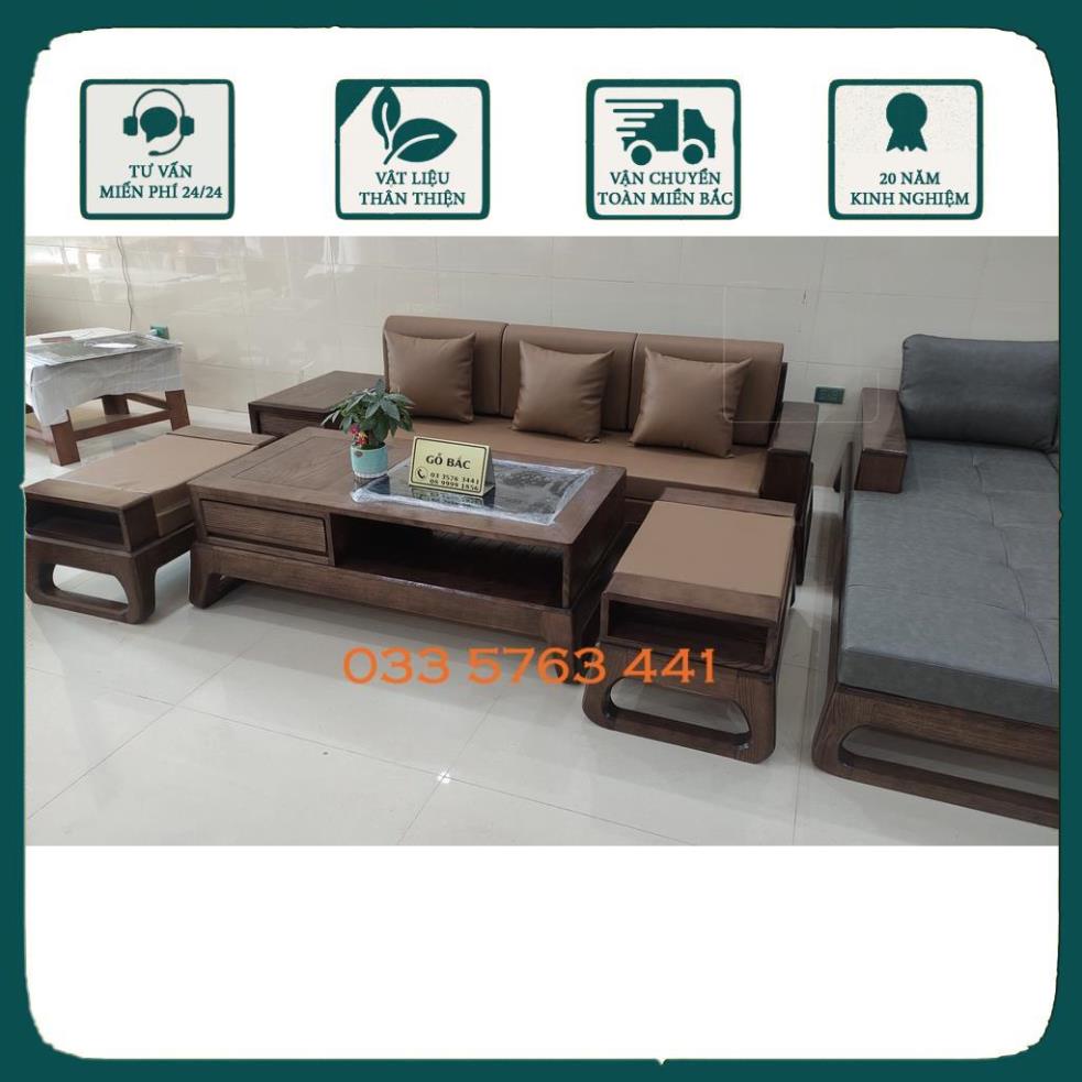 Bộ ghế sa lông phòng khách gỗ sồi nga kiểu dáng đơn giản, hiện đại, tiết kiệm không gian