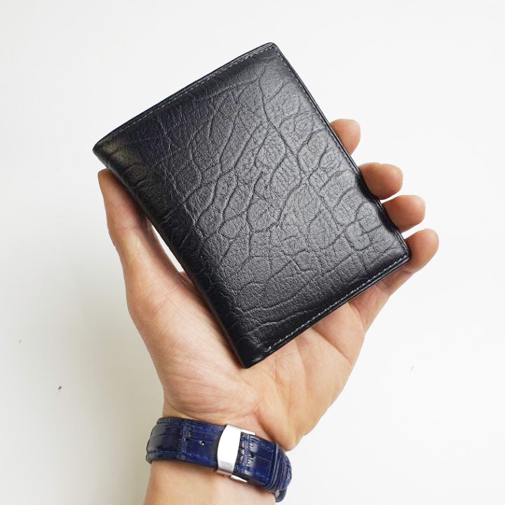 Ví đứng da bò thật 100% vân voi WS114  - BH 3 năm