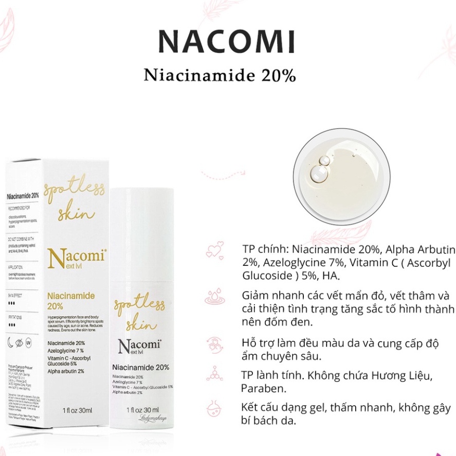 Serum Dưỡng Sáng Ngừa Thâm Mụn Nacomi - Niacinamide 15% 20% Ba Lan 30ml