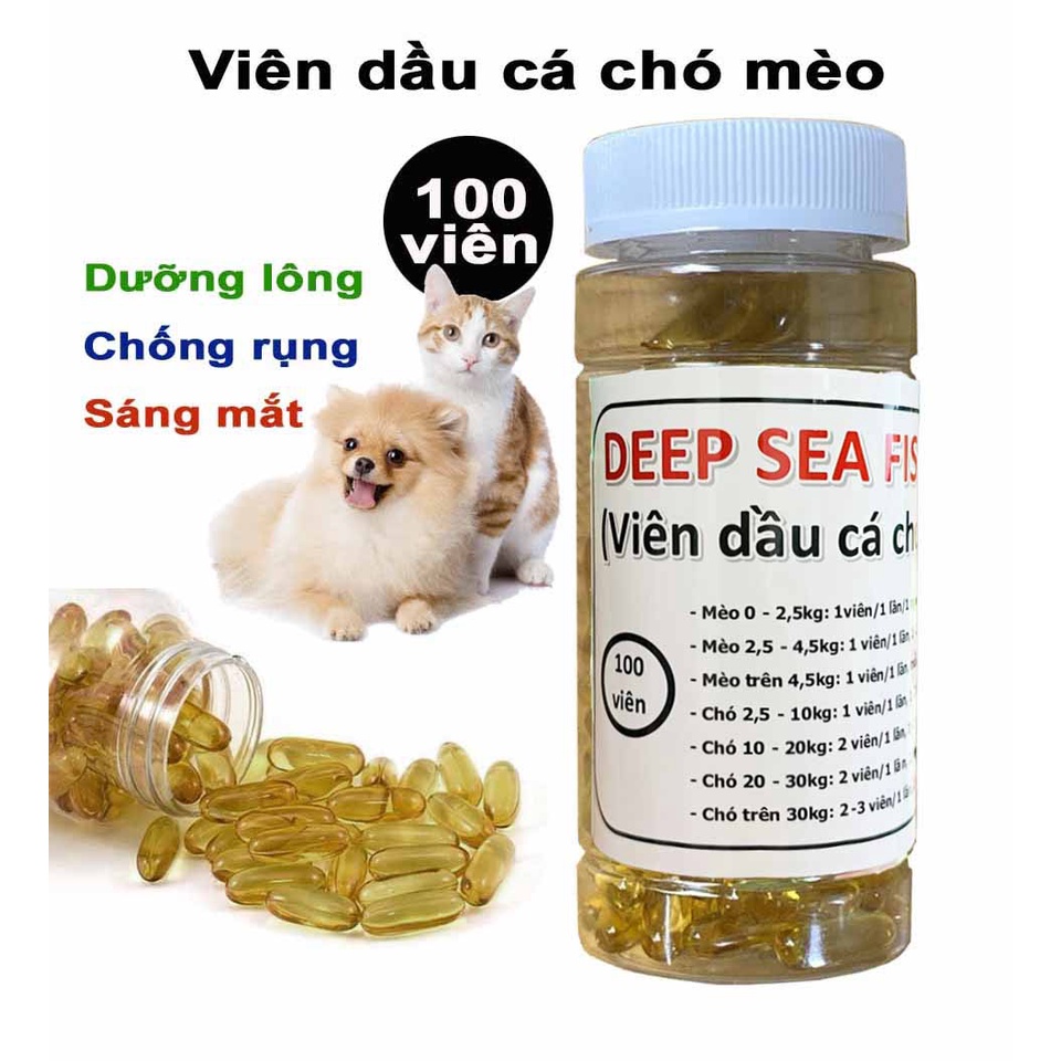 Viên dầu cá chó mèo (lọ 100v) dưỡng lông chống rụng