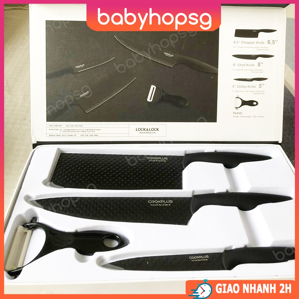 Bộ dao nhà bếp 4 món thép không gỉ chống dính LocknLock CKK104S4 (3 Dao 1 Bào) - BABYHOPSG