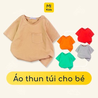 Áo thun trơn cho bé phối túi cute dễ thương, Chất Cotton Co Giãn Mềm Mại Thoáng Mát cho bé mặc hè đi học đi chơi