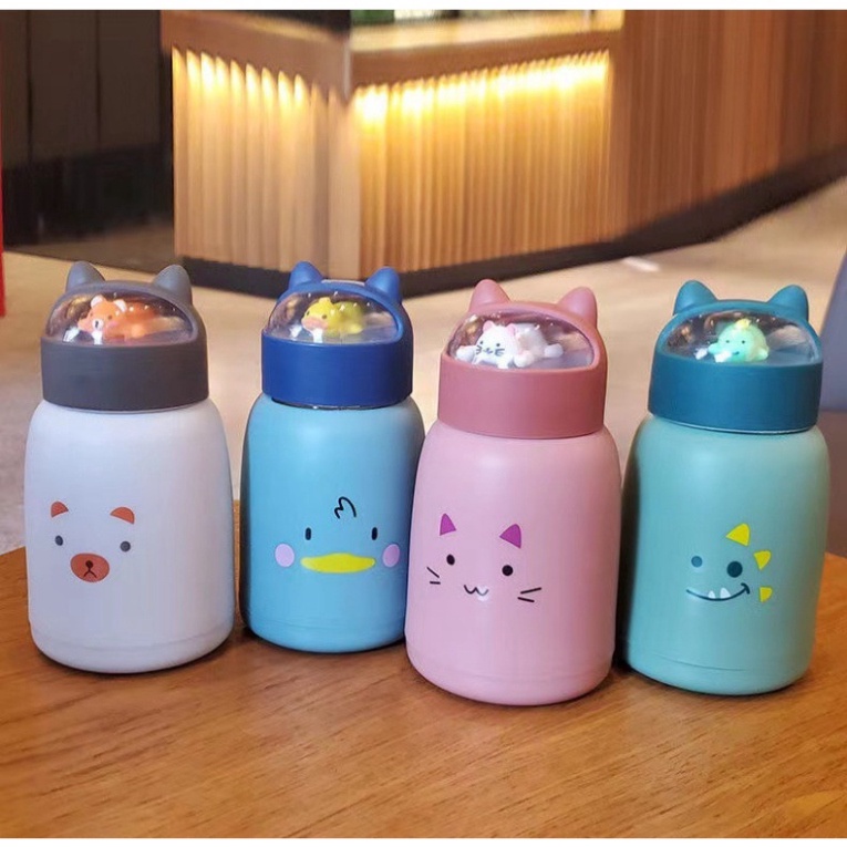 Bình nước lõi thủy tinh bọc nhựa cách nhiệt 360ml hình thú dễ thương BN 001