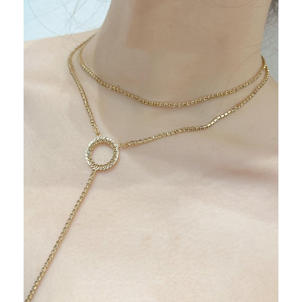 Vòng cổ đôi hình tròn đính đá Lovisa
