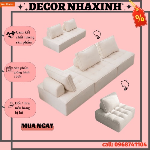 (SOFA LẮP GHÉP) Ghế Sofa Khối Nhập Khẩu Phong Cách Tối Giản- Ghế Sofa Vuông 3 Màu, Khung Gỗ Tự Nhiên Chắc Chắn Hiện Đại