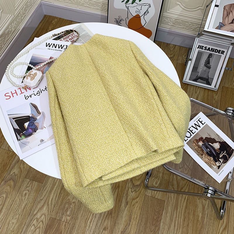 Áo khoác dạ tweed nữ dáng ngắn cúc đồng sang chảnh, tiểu thư 2 màu siêu xinh