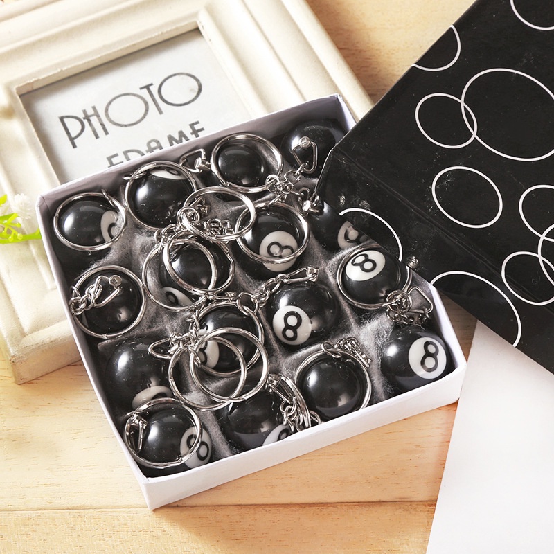 Móc Khóa Hình Quả Bida Số 8 25mm Bằng Nhựa Resin Màu Đen Thời Trang