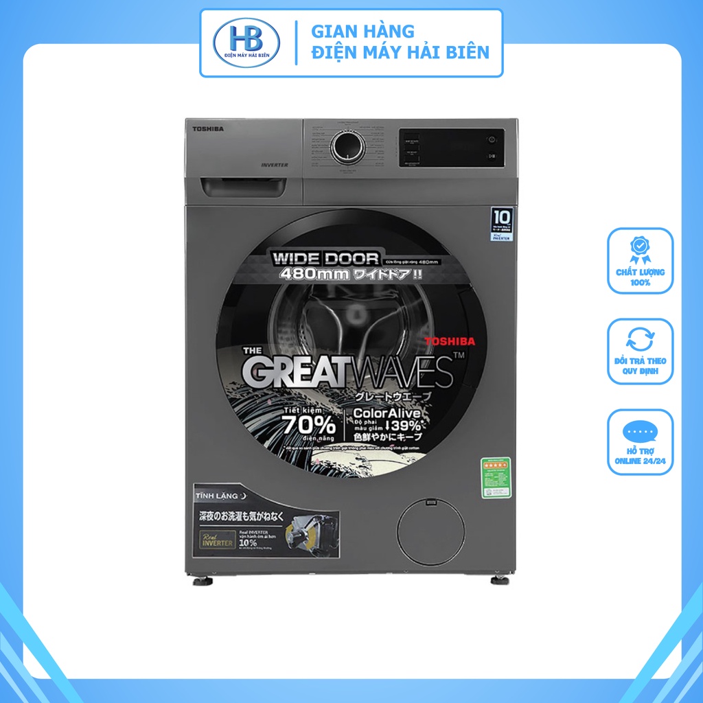 [ CHÍNH HÃNG ] Máy Giặt Cửa Trước TOSIBA TW-BK95S3V(SK), Tiết Kiệm Điện Năng, Kích Thước 595 x 530 x
