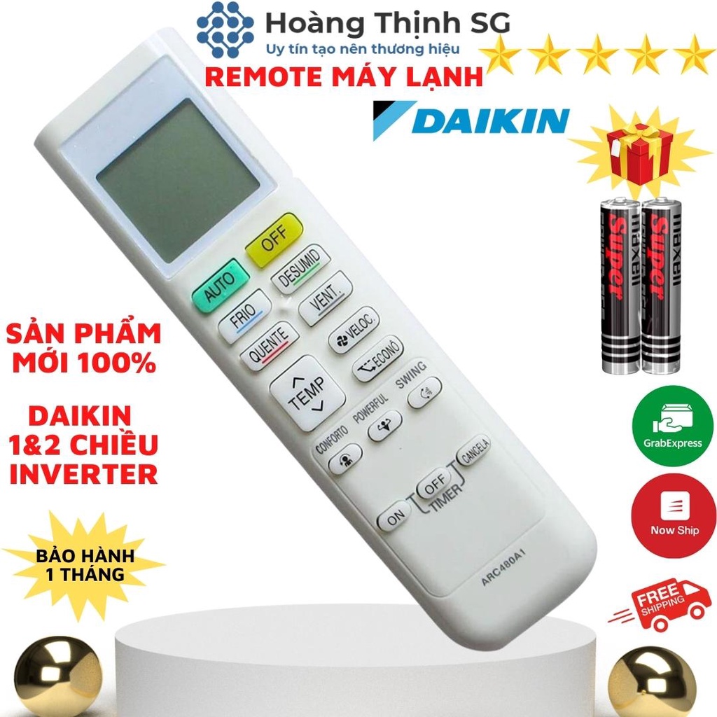 Điều khiển điều hoà DAIKIN ARC480A1, remote máy lạnh DAIKIN inverter dòng FTKQ & FTKC - tặng kèm pin