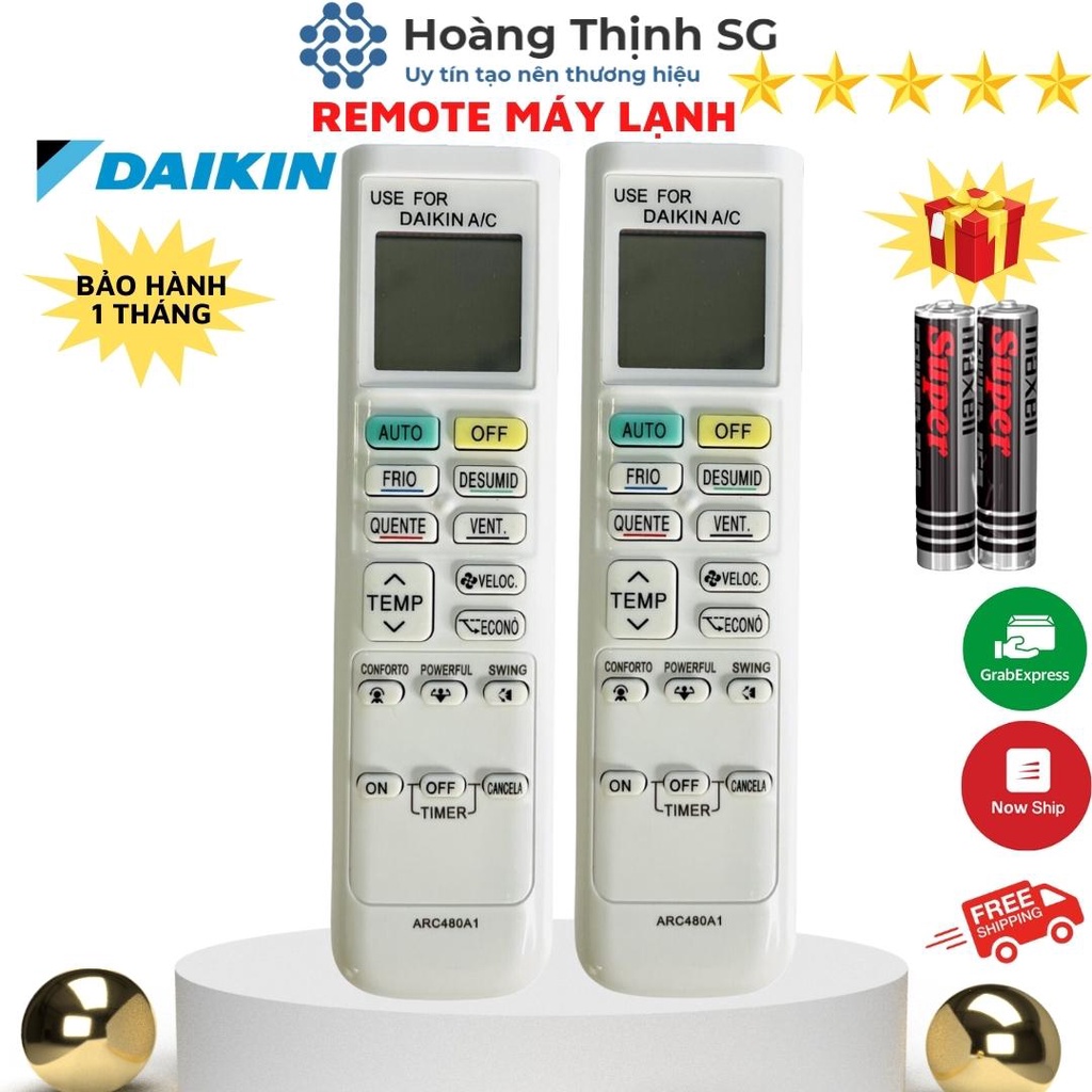 Điều khiển điều hoà DAIKIN ARC480A1, remote máy lạnh DAIKIN inverter dòng FTKQ & FTKC - tặng kèm pin