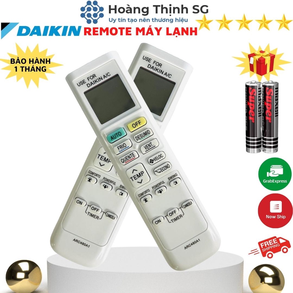 Điều khiển điều hoà DAIKIN ARC480A1, remote máy lạnh DAIKIN inverter dòng FTKQ & FTKC - tặng kèm pin